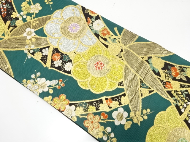 JAPANESE FUKURO OBI FOR FURISODE / WOVEN BAMBOO GRASS